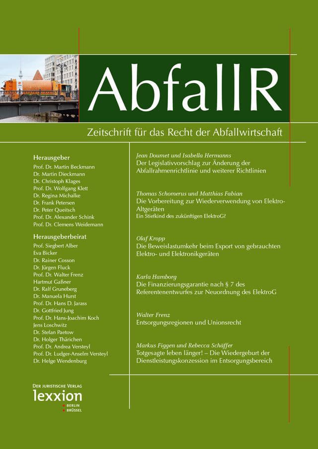 AbfallR – Zeitschrift für das Recht der Kreislaufwirtschaft - Journals Cover AbfallR