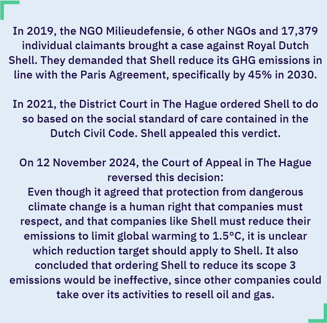 Climate Litigation Brief #4/2024: The Hague Court of Appeal, Shell Plc and Others v Vereniging Milieudefensie and Others - Judgment of 12 November 2024 - Litigation Brief 4 summary